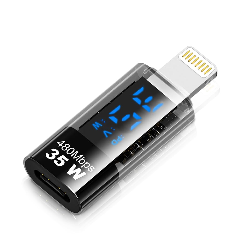 Verilux USB C to Light-ning Adapter with LED Display, Support PD 35W Fast Charging & 480Mbps Data Sync Real Time Power Display Universal USB C to Light-ning Connector for iPhone/iPad/iPod Verilux USB C to Light-ning Adapter with LED Display, Support PD 35W Fast Charging & 480Mbps Data Sync Real Time Power Display Universal USB C to Light-ning Connector for iPhone/iPad/iPod